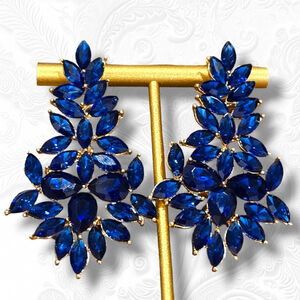 Rhinestone Chandelier Earrings Crystal 2.9 inch Blue